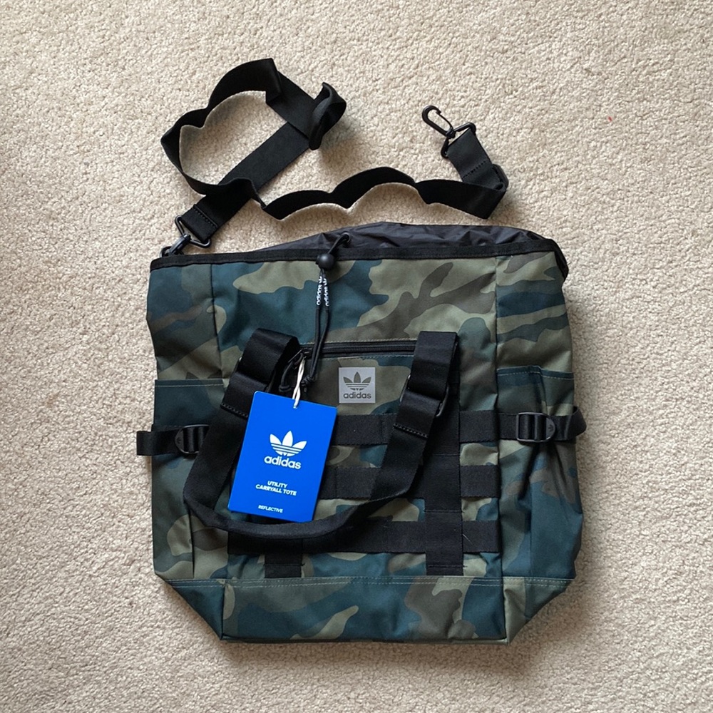 Adidas green camo utility carryall tote / crossbody bag